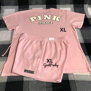 VS PINK LIMITED EDITION PINK FRIDAY TEE & SHORT OUTFIT IN CHALK ROSE EXTRA LARGE